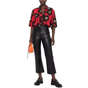 Maje Womens Perry Leather Straight Leg Flared Crop Pants US 0 Black FR 34 -Flaw-